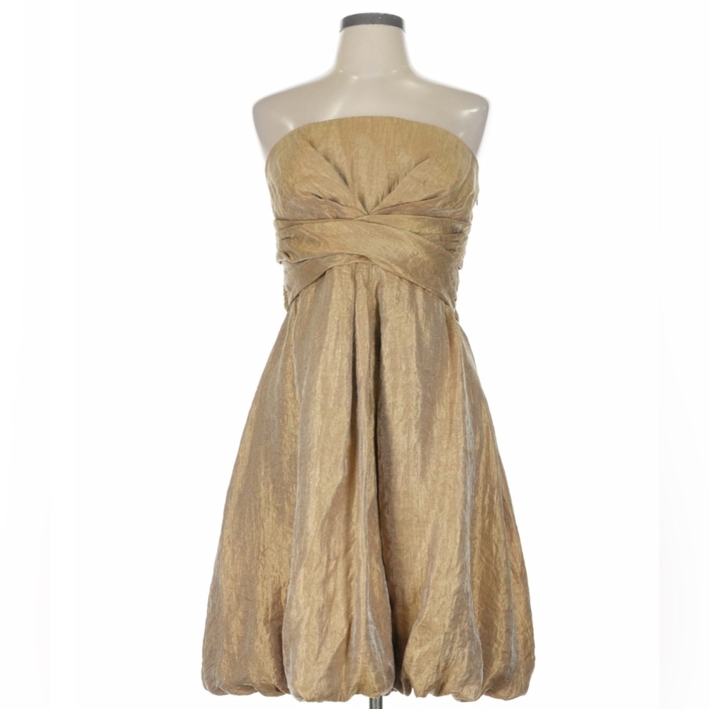 Donna Ricco Gold Strapless Satin Cocktail Dress Size 14